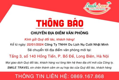 Công ty du lịch Smile Travel thông báo chuyển địa chỉ văn phòng